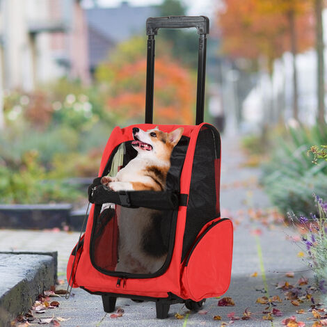 2 En 1 Trolley Chariot Sac A Dos Sac De Transport A Roulettes Pour Chien Chat