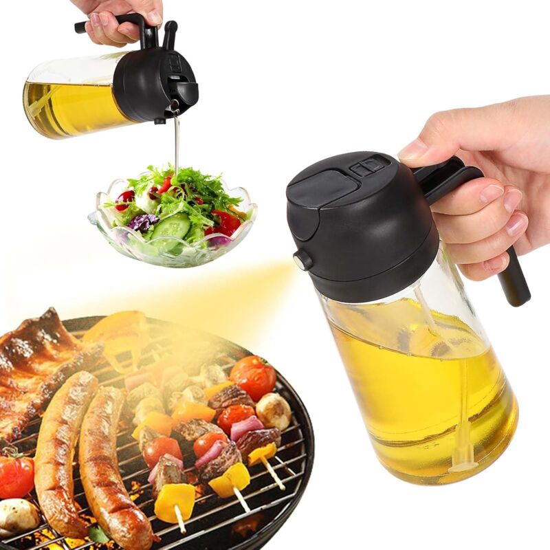 2 en 1 Vaporisateur Huile 450ml, Pulverisateur Huile Cuisine Verre, Pulvérisateur Huile d'olive Spray Huile Cuisine Air Fryer pour Cuisiner, Griller,