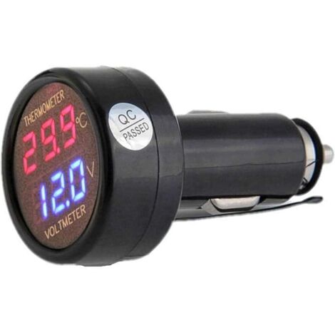 2 en 1 voltímetro termómetro digital batería voltaje temperatura medidor monitor indicador con doble pantalla LED para moto coche auto camioneta, DC 12V 24V