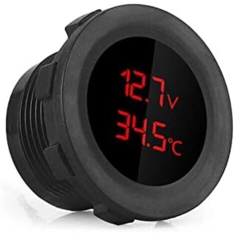 2 en 1 Voltmètre Thermomètre, Batterie Tension Température Numérique Moniteur Indicateur Jauge Tester avec Double Affichage LED pour Les Véhicules 12V (rouge) rouge -