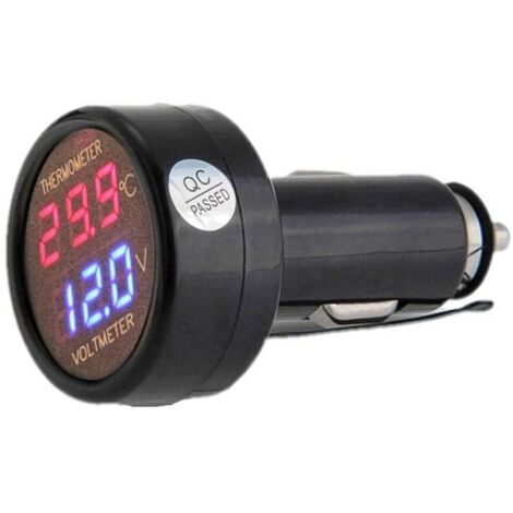 2 en 1 voltmètre + thermomètre Voiture Auto Camion Bus Moto Batterie Tension température numérique Moniteur indicateur jauge Test avec Double Affichage LED, DC 12v 24v