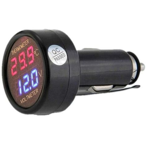 2 en 1 voltmètre + thermomètre Voiture Auto Camion Bus Moto Batterie Tension température numérique Moniteur indicateur jauge Test avec Double Affichage LED, DC 12v 24v