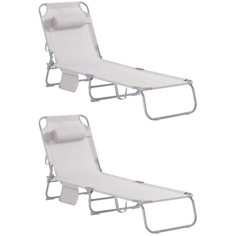 2 ensemble chaise longue de jardin avec sac et oreiller chaise longue pliante aérée pour jardins, cours, plages, balcons, Beige