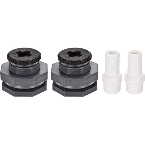 2 Ensemble PVC Passe-cloison Raccord - Fileté Eau Réservoir Connecteur, avec Bouchon et Barbelé Tuyau Raccord, Appliquer à Robinets, (G1/2 Filetage, Gris Blanc)