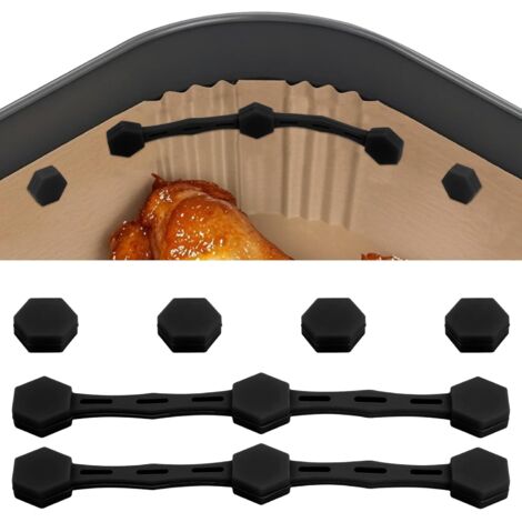 2 Ensembles Boucle Magnétique en Silicone Friteuse à Air, Aimant pour Friteuse a Air pour Doublures en Papier Parchemin Empêche la Combustion du Papier Accessoires de Cuisine (Noir)