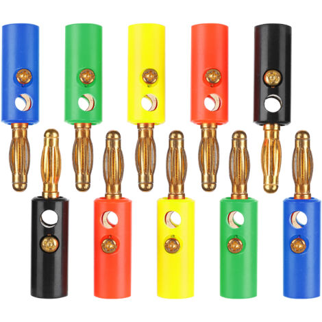 2 Ensembles de Connecteurs Banane U54 4mm Dorés à Vis Fixe en Forme de Lanterne - Rouge, Noir, Jaune, Vert, Bleu
