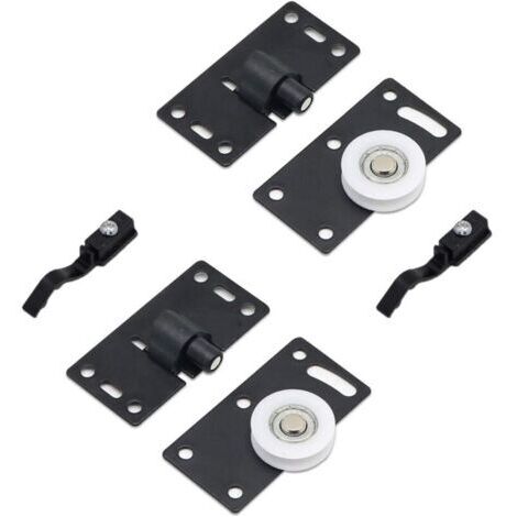 2 Ensembles de Rouleau de Porte Coulissante, Roues de Rouleau de Meubles, Kits de Piste D'engrenage de Roues en Nylon Muets, pour Fenêtre de Placard Armoire Penderie (Noir)
