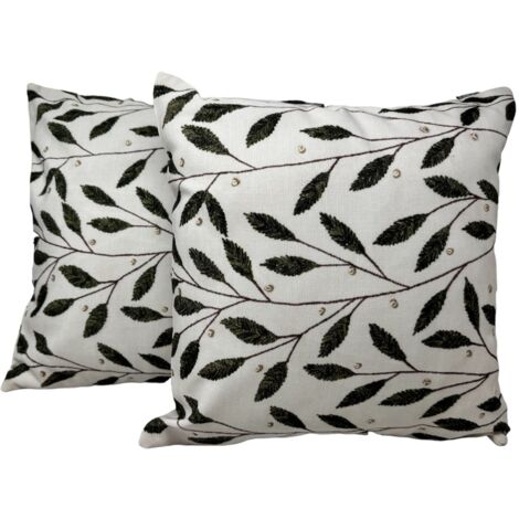 2-er Deko Kissen Set Sofakissen Oliven Blätter 40x40 cm für In- und Outdoor mit Füllung
