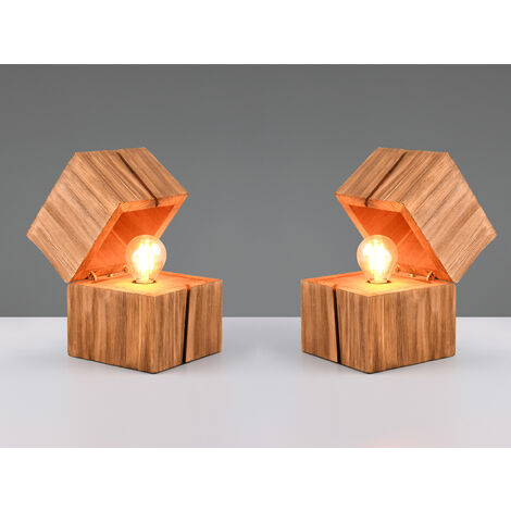 2-er SET aufklappbare LED Tischleuchten aus Holz Natur, Höhe 16cm
