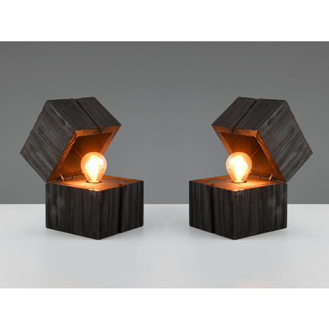 2-er SET aufklappbare LED Tischleuchten aus Holz Schwarz, Höhe 16cm