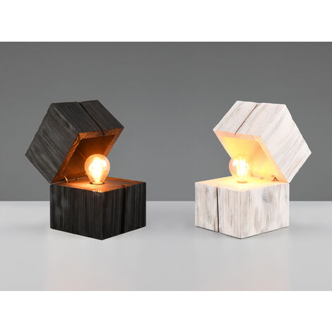 2-er SET aufklappbare LED Tischleuchten aus Holz Weiß & Schwarz, Höhe 16cm