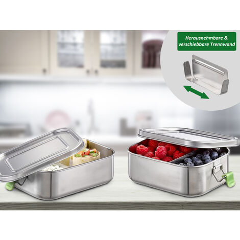 2-er Set Edelstahl Lunchboxen auslaufsicher 18,5 x 13,5 cm, 0,8 Liter