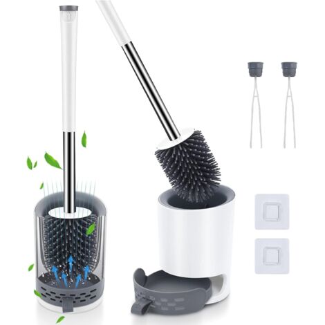 2 escobillas de inodoro con soporte, escobilla de silicona para inodoro de pared/vertical, suave con portaescobillas y pinzas ocultas, escobilla de inodoro de secado rápido