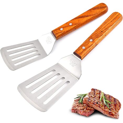 2 espátulas de acero inoxidable para cocinar albóndigas de pescado a la barbacoa, color marrón