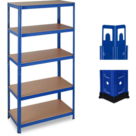 2 Estanterías de carga pesada, 875 kg, Cinco estantes, Sistema de ensamblaje, 180x90x45 cm, Acero & MDF, Azul