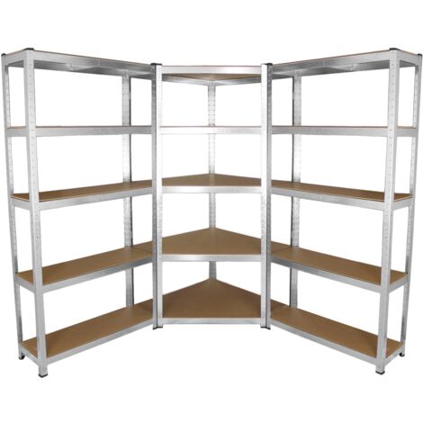 2 Estanterías Metálicas Grises Galwix Sin Tornillos 90x30x183cm + 1 Estantería Esquinera Esquina Rinconera Metálica Gris Capacidad 175kg por Estante Almacenamiento Almacenaje Oficina Taller Garaje