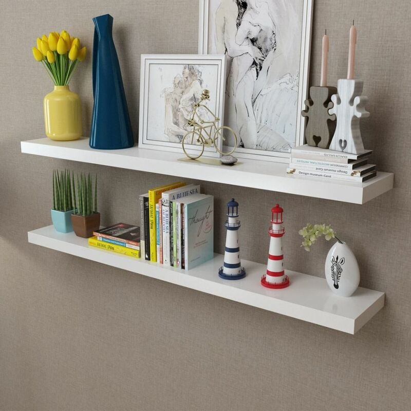

2 estanterias suspendidas de tablero MDF blanco para libros/DVDs