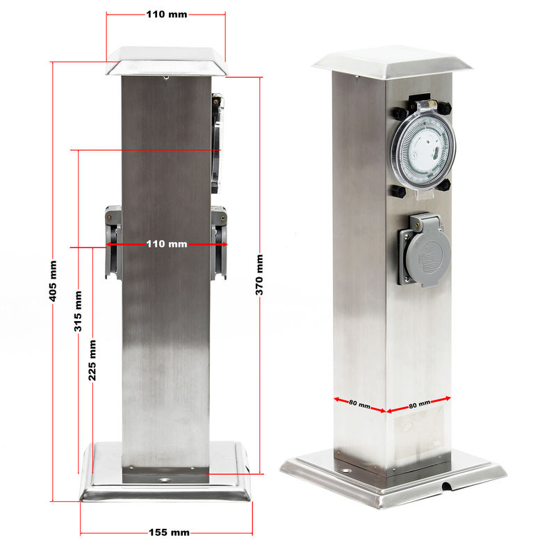 2 Fach Aussensteckdose Steckdosensaule Energiesaule Edelstahl