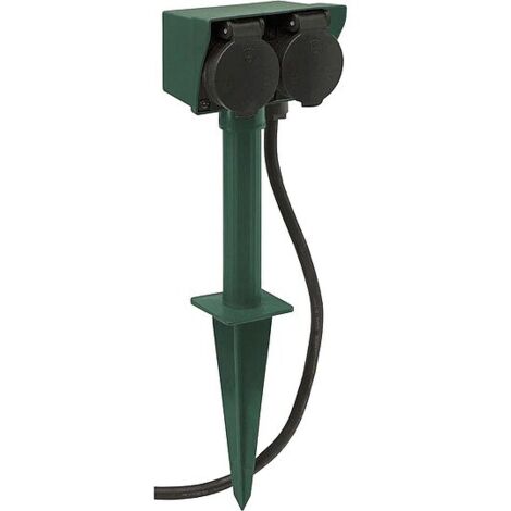 2-fach Gartensteckdose H07RN-F3G 1,5 mm² - mit Erdspieß Kabel, Schwarz - 1,5 m