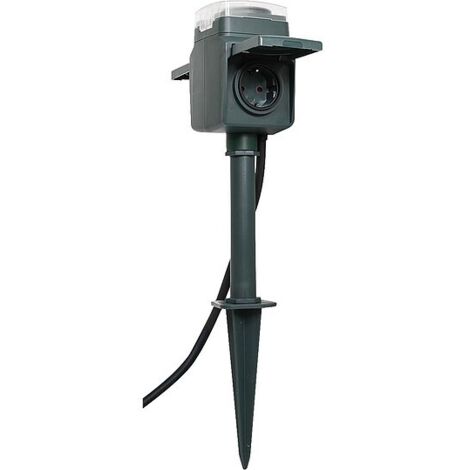 2-fach Gartensteckdose H07RN-F3G 1,5 mm² - mit Zeitschaltuhr und Erdspieß, grün - 1,5 m