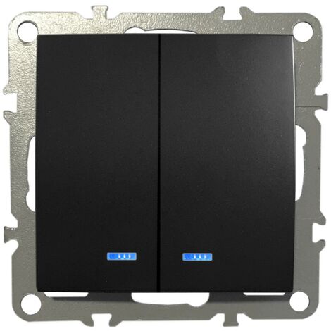 2-Fach Schalter Lichtschalter Doppel-Schalter Kontrollleuchte Unterputz 220-250V 10A Schwarz Matt