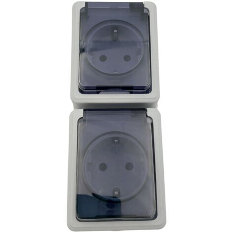 2 Fach Steckdose Klapp-Deckel Doppelsteckdose 16 A / 250 V / IP44 Aufputz grau - vertikal
