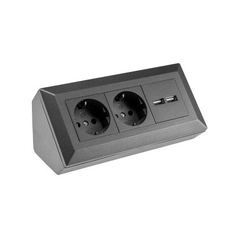 2-fach Steckdosenblock+ 2x USB, anthrazit, 250V