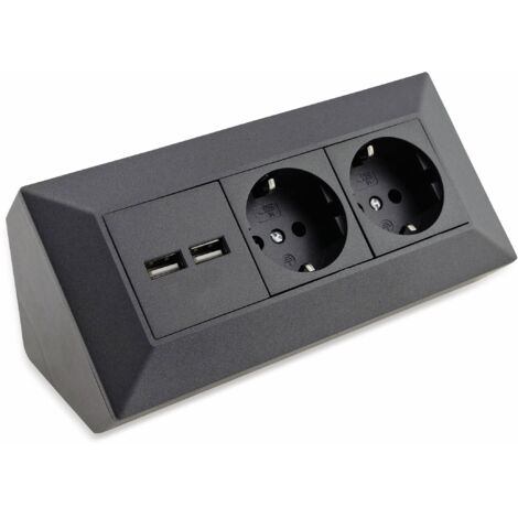 2-Fach Steckdosenblock+ 2X USB,anthrazit 250V/ 16A, Aufbaumontage