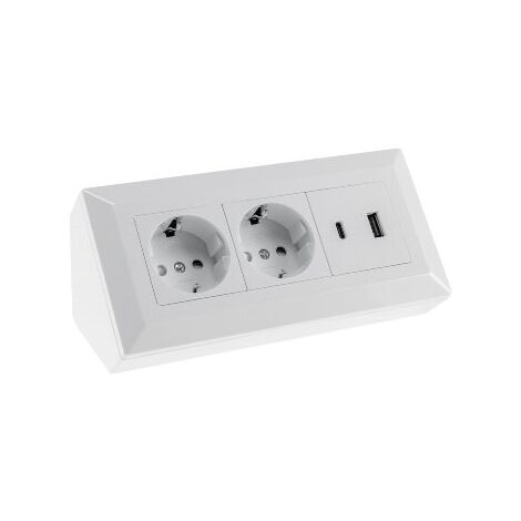 2-fach Steckdosenblock, USB-A+C, weiß, Aufbaumontage