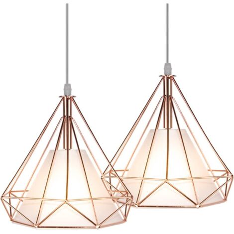 2 Faretti Lampada da Soffitto Industriale e27 Metallo Gabbia Luce a Sospensione Altezza Regolabile per Soggiorno Sala da Pranzo-Oro Rosa