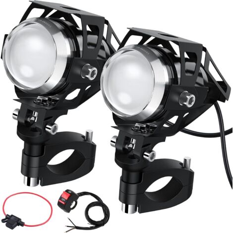 2 faros delanteros U5 de 15 W para motocicleta, luces LED con interruptor de botón, soporte de ajuste universal E57 de 360°, faros delanteros para vehículos de 12/24 V