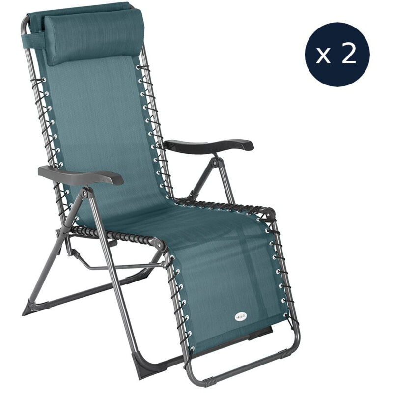 2 Fauteuils de jardin relax SILOS Bleu Canard - Hespéride