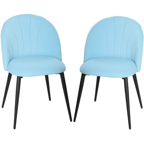 2 Fauteuils de Salle à Manger Rembourrés à Dossier Coquille en Velours, 52x55x79 cm, Bleu