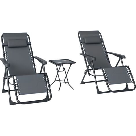 2 Fauteuils Relax Zéro Gravité Pliants avec Dossier Réglable et Plateau, Gris