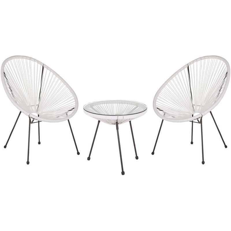 Ensemble de Salon ou Jardin 2 Chaises Fauteuils Type Spaghetti et Petite Table Basse en Rotin pe Blanc et Acier Design Industriel Tendance Beliani