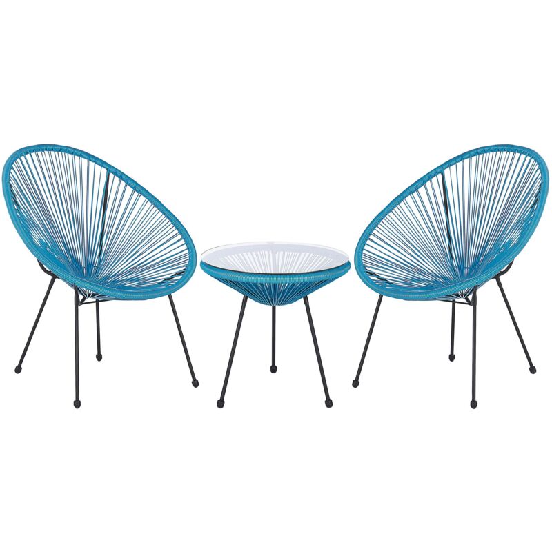 Chaises et Table Bleu en Polyrotin et Acier Verre Type Spaghetti Design Tendance pour Intérieur ou Extérieur au Style Moderne et Industriel