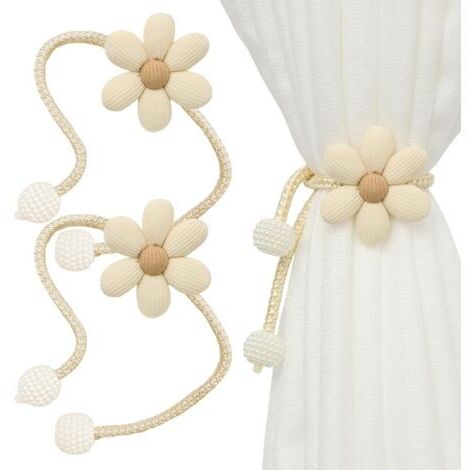 2 fermatende senza foratura, beige, a forma di fiore, ideali per la decorazione di finestre di casa, ufficio e hotel (con passante a perline)