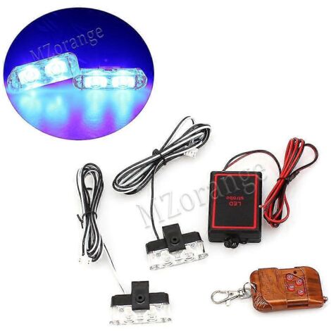 2 feux clignotants LED de police avec télécommande sans fil, stroboscopes FSO, avertissement, lampe clignotante de voiture 12 V CC, feux de jour (DRL), accessoires de voiture - bleu