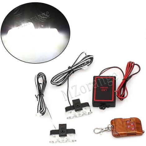 2 feux clignotants LED de police sans fil avec télécommande, stroboscopes FSO, avertissement, lampe clignotante de voiture 12 V CC, accessoires de voiture DRL - blanc