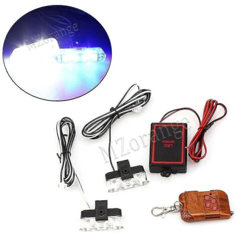 2 feux clignotants LED de police sans fil avec télécommande, stroboscopes FSO, avertissement, lampe clignotante de voiture 12 V CC, accessoires de voiture DRL - blanc bleu