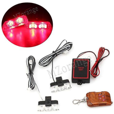 2 feux clignotants LED de police sans fil avec télécommande, stroboscopes FSO, avertissement, lampe clignotante de voiture 12 V CC, feux de jour (DRL), accessoires de voiture - rouge