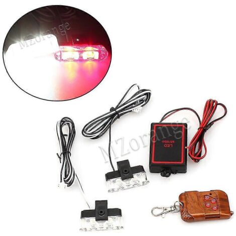 2 feux clignotants LED de police sans fil avec télécommande, stroboscopes FSO, avertissement, lampe clignotante de voiture 12 V CC, feux de jour (DRL), accessoires de voiture - rouge et blanc