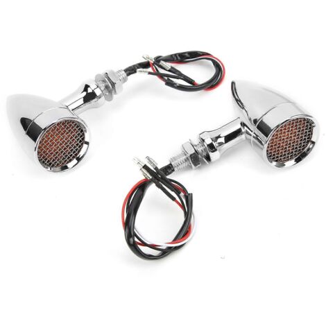 2 feux clignotants LED moto 12V 10mm ambre, coque chromée universelle, ampoules indicateurs lumineux motocyclette.