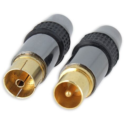 2 fiches coaxiales IEC 9.52 GOLD  Mâle + Femelle