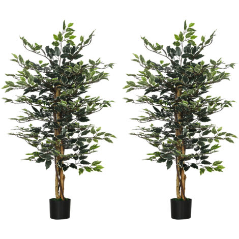 2 ficus artificiales con troncos 130 cm plantas artificiales con macetas y 702 hojas realistas para decoración del hogar dormitorio Ø15x130 cm verde