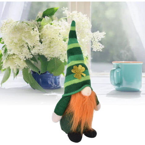 2 figuras de gnomos de peluche para el Día de San Patricio, que simbolizan la buena suerte, decoración irlandesa verde, sin rostro, hechas de tela, 2 versiones (masculina/femenina).