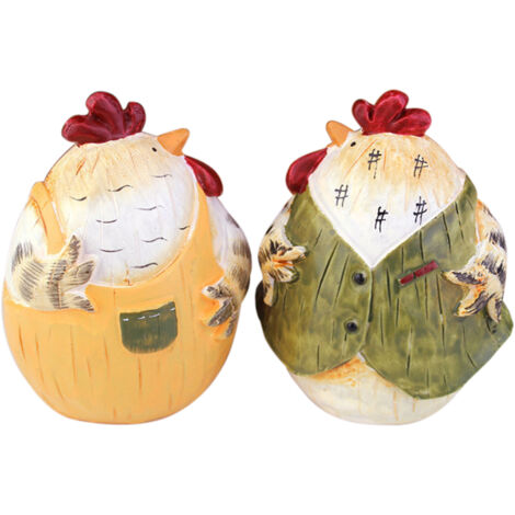 2 Figurines Résine Poulets Peinture à l'Huile, Décoration Maison Campagne Style Pastoral Miniature pour Bureau ou Salon