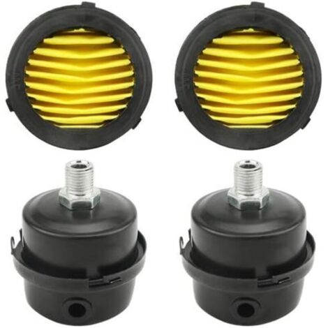 2 filtres silencieux pour compresseur d'air, 1/4" PT 12,5 mm, métal + éléments filtrants de remplacement, pour compresseurs sans huile