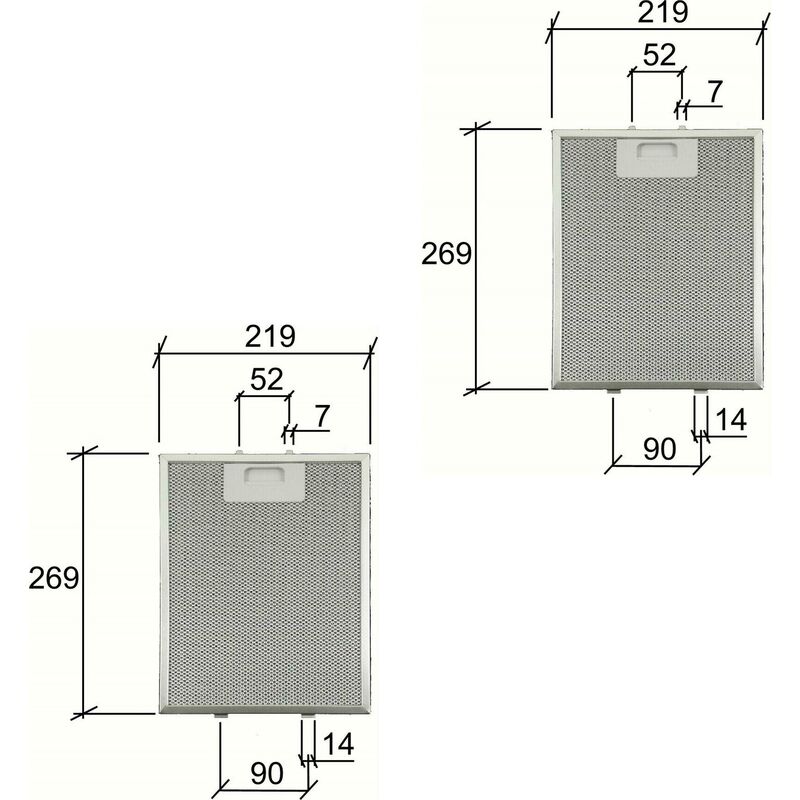 2 filtri elica / whirlpool 481248048083 cappa metallico 269x219x9 mm f 241