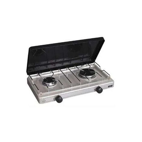 2-flammiger Gaskocher BUTAN und PROPAN, Silver, mit Deckel
